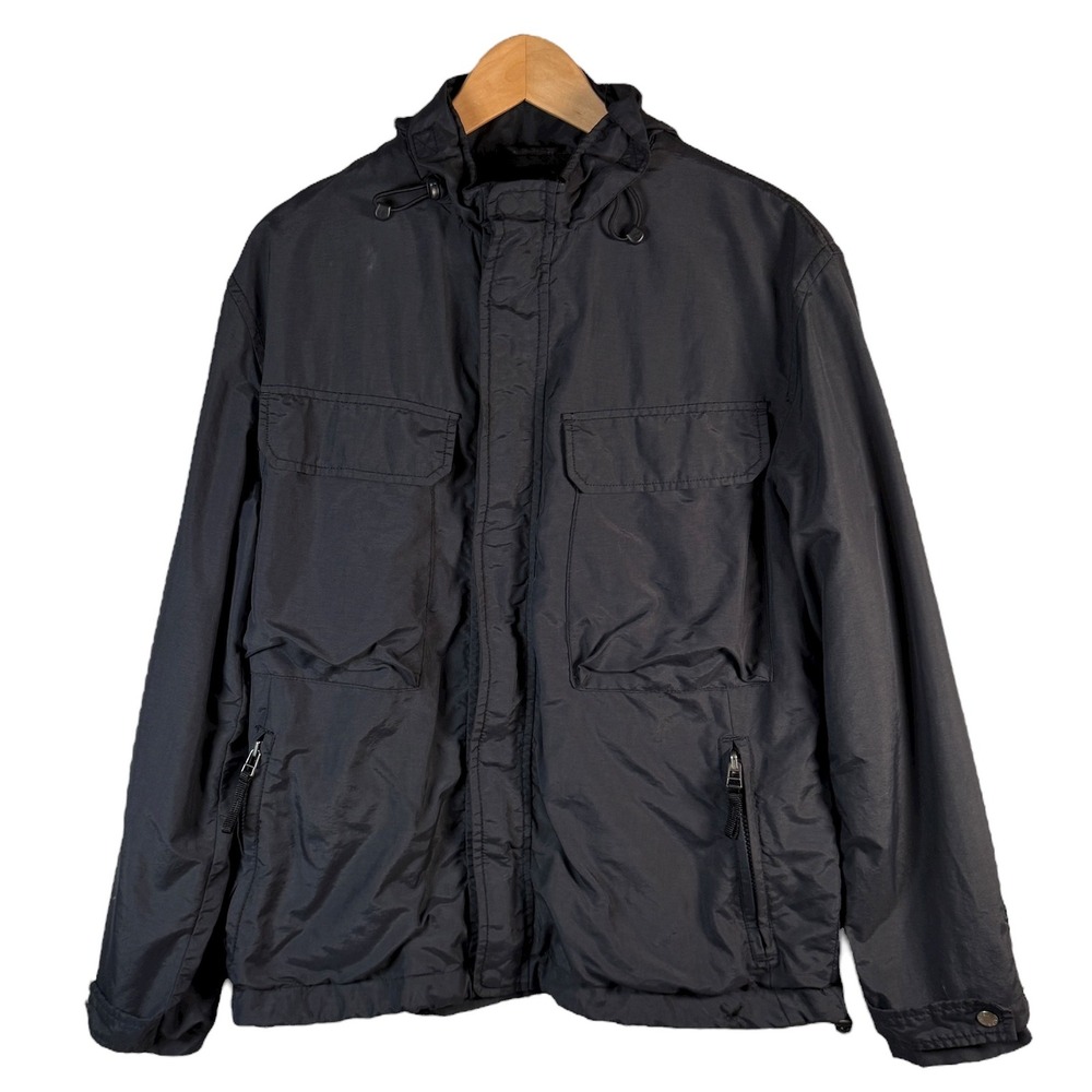 American Eagle Outfitters Mens S Black Nylon Hooded Zip Up Jacket Windbreaker‎